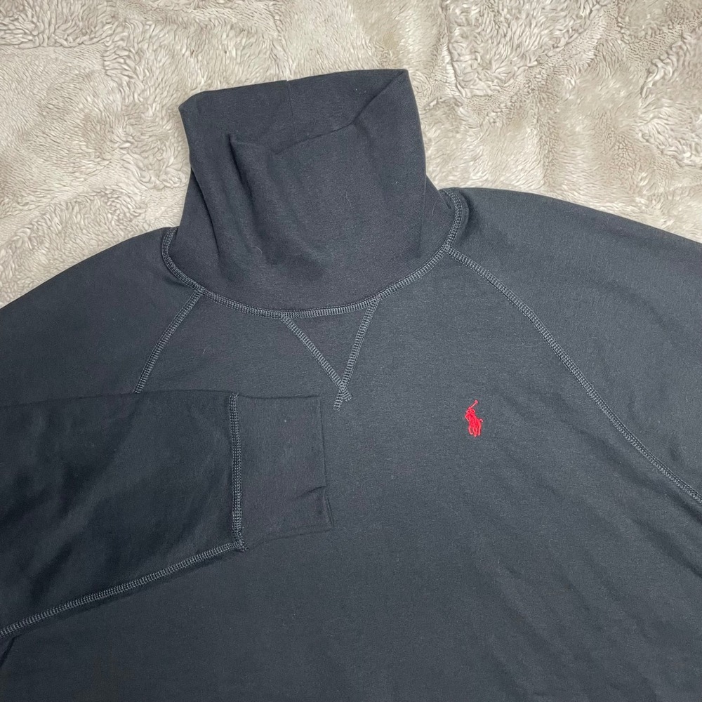 Polo Ralph Lauren Mens XXL Black Turtleneck Fleece Sweatshirt Red Pony Raglan